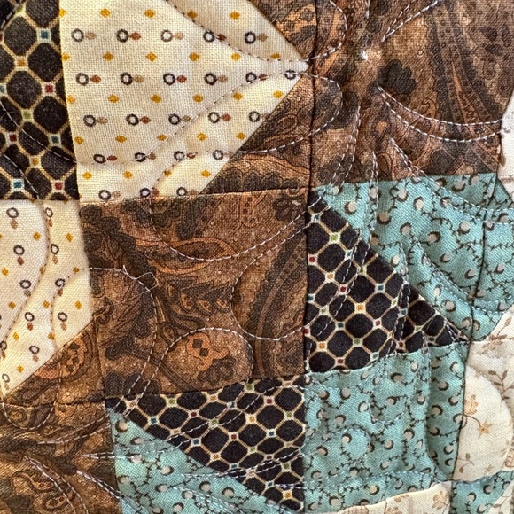 Elegant Green and Brown Patchwork Quilt Wall Hanging - Picture 9 of 10